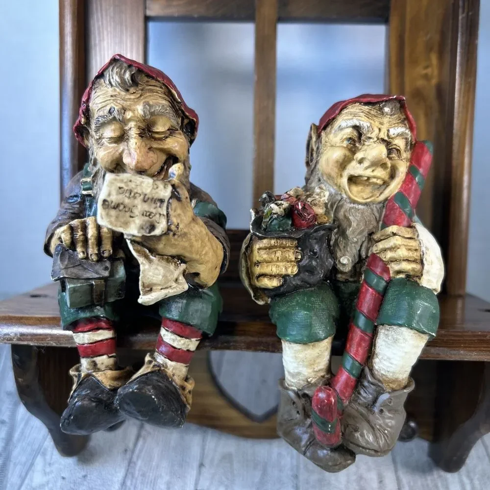 Whimsical Stocking Holders Christmas Holiday Elf Elves Set Of 2 Resin Strange